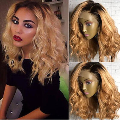 

〖Follure〗Womens Fashion Wig Front lace Gold Synthetic Hair Long Wigs Wave Curly Wig