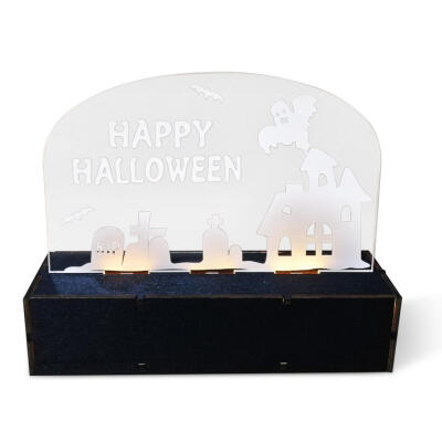 

Wooden Halloween Ghost House Ornaments LED Light Home Decor Pendant Craft