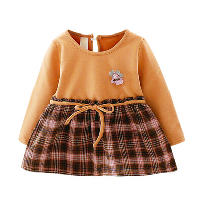 

Baby Girl Dress 0-3T New Autumn Toddler Sweet Style Plaid Pattern Long-sleeved Dress Fashion Trend Stitching Design Girls Dress