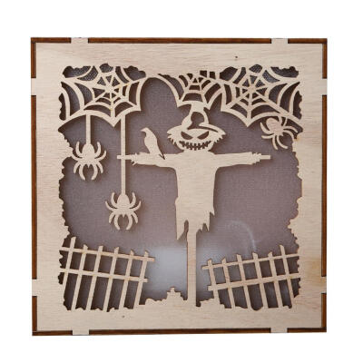 

Wooden Halloween Square Pendant LED Light Festival Home Decoration Craft