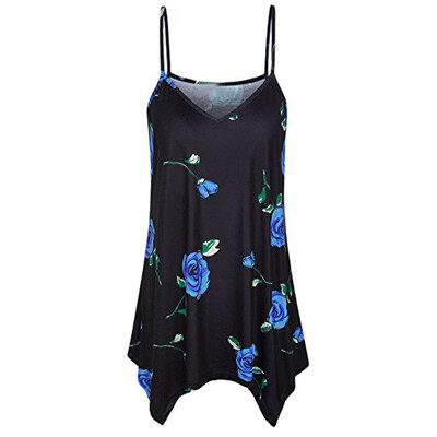 

Nomeni Womens Handkerchief Hem Flowy Top Print Summer Spaghetti Strap Camisoles Tank