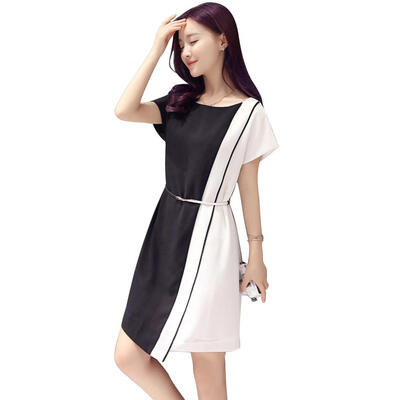 

Splicing Color Irregular Large Size Dress Women Batwing Sleeve Dresses