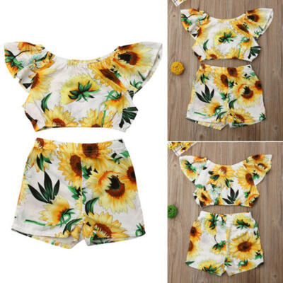 

US Stock Infant Baby Girl Summer Sunflower Tops Shorts Outfits Clothes Set 6M-5Y