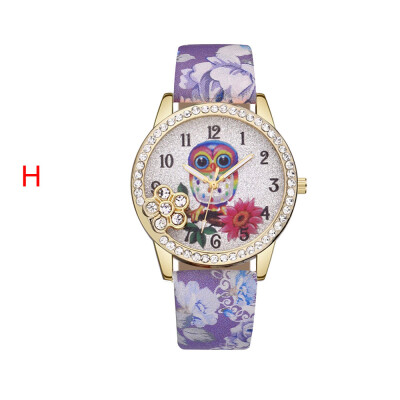 

Flower Watch Reloj 2018 relogio masculino Women Leather Owl Pattern Quartz Analog Wrist Watch Crystals Decor Saat Dropship