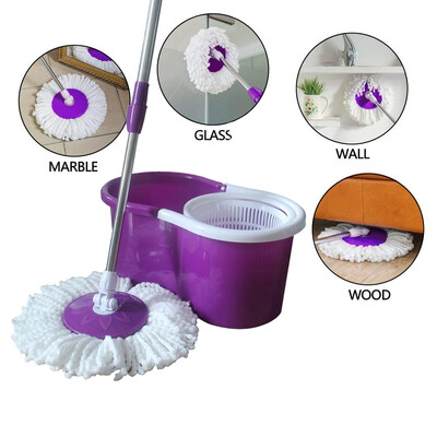 

Microfiber Spin Floor Mop with Bucket 2 Heads Rotating 360° Easy Cleaning Mop Cleaning System
