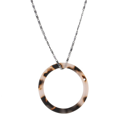 

New Leopard Acetate Pendant Necklace Women Geometric Round Link Chain Necklace Statement Jewelry