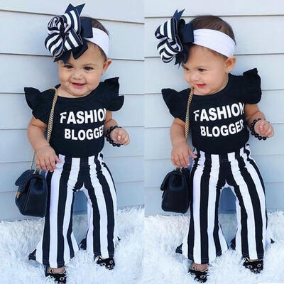 

Kids Baby Girl Top T-shirtStriped Bell Bottom Pants Leggings Outfit Clothes