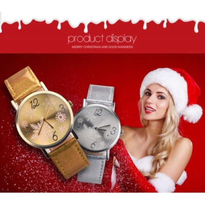 

Men Women Luxury Quartz Wristwatch Casual Leather Snowflake Xmas Watch