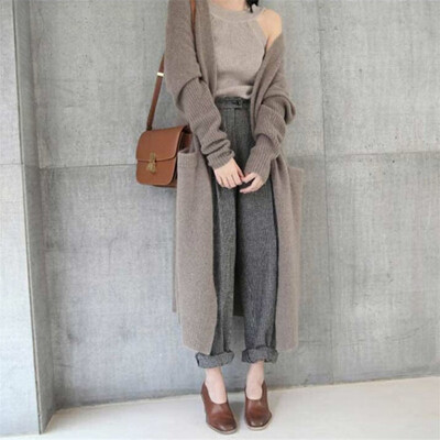 

Women Open Front Cardigan Casual Knitted Maxi Sweater Long Knitwear Loose Coat