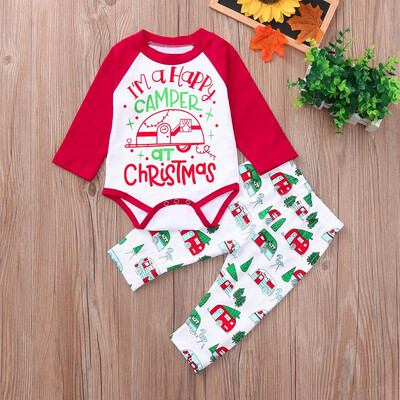 

Infant Baby Boy Christmas Letter Long Sleeve Cartoon Print TopsPants Cloth Sets
