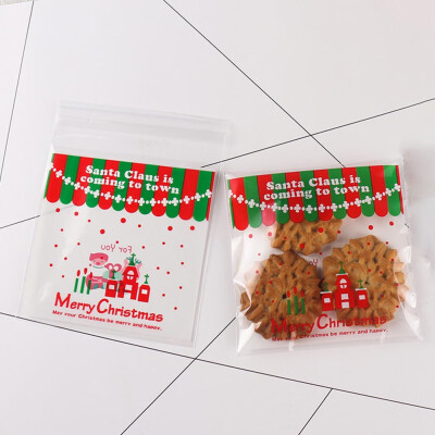 

100Pcs New Christmas Santa Claus Baking Package Biscuit Bag Candy Bag Cookie Bag Snowman Plastic Seal Bag Self-Adhesive Bag