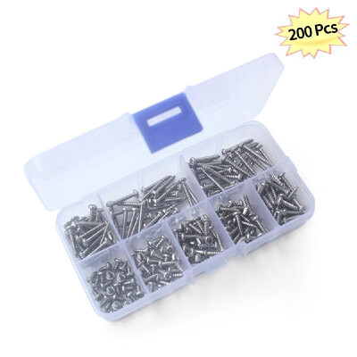 

200pcs Self-Tapping Screws M3 304 Stainless Steel Pan Flat Head Self-Tapping Screws Countersunk Head Pan Head Cross Recessed Pan H