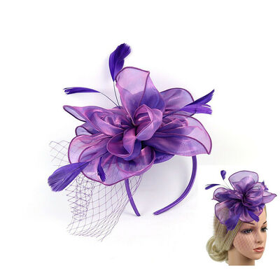 

Ladies Feather Satin Net Hat Headband Fascinator Wedding Day Race Royal Ascot
