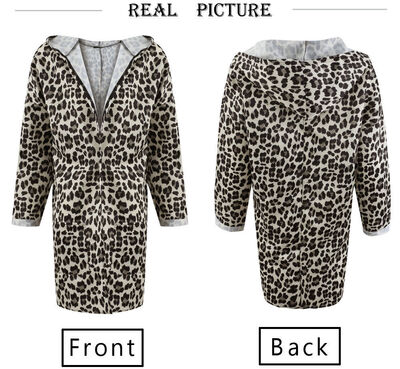 

Women Leopard Hooded Long Coat Loose Jacket Lady Autumn Cardigan Hoodies Outwear