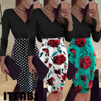 

Elegant Women Sexy V-Neck Dress Evening Dress Formal Floral Bodycon Dress