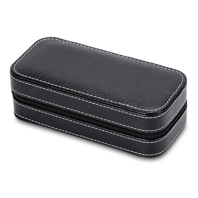 

Portable 2 Grids Watch Case PU Leather Storage Box with Zipper