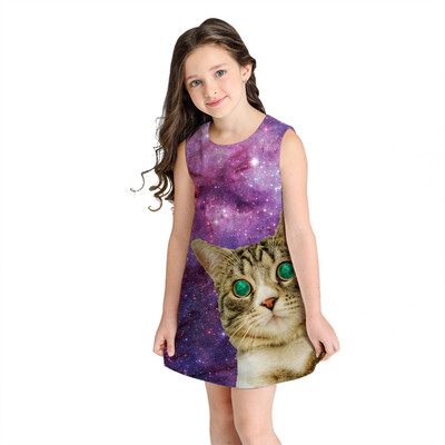 

Teen Toddler Kid Girl Summer Sleeveless 3D Print Cartoon Dresses Casual Clothes
