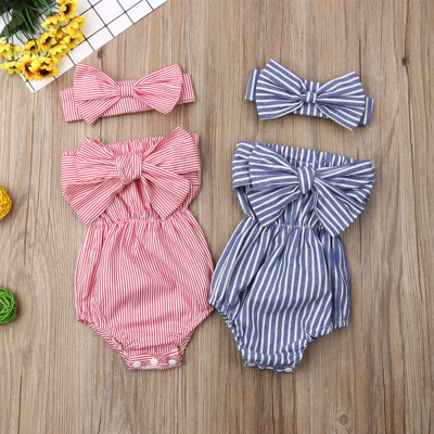 

Lovely Newborn Baby Girls Off Shoulder Striped Romper Bodysuit Jumpsuit Outfits