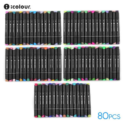 

icolour2400 Set of 80 Colors Color Marker Pens Dual Tips Ink Based Markers for Drawing Graphic Manga Designing Professional Art Su