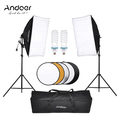 

Andoer Photography Studio Softbox Lighting Tent Kit Photo Video Equipment 2 135W Bulb 2 Light Stand 2 Softbox 1 60cm 5in1
