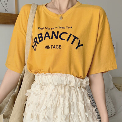 

Womens Round Neck Letter Print Short Sleeve T-Shirt