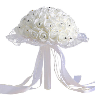 

Gobestart Crystal Lace Roses Bridesmaid Wedding Bouquet Bridal Artificial Silk Flowers