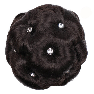 

Gobestart Female Wig Hair Ring Curly Bride Makeup Diamond Bun Flowers Chignon Hairpiece
