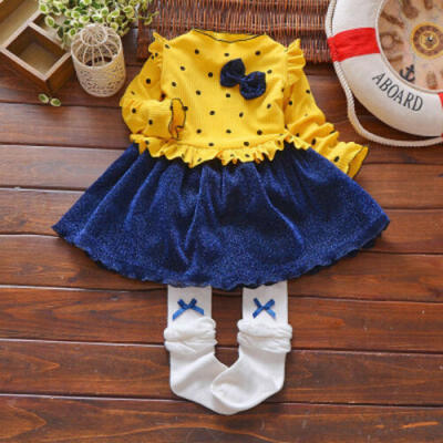 

Toddler Kids Baby Girl Autumn Clothes Long Sleeve Party Dress Bow Princess Dress