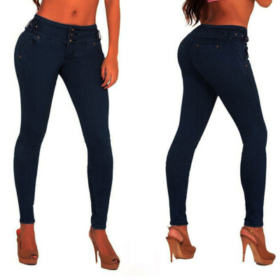 

Tailored Women High Waisted Skinny Denim Jeans Stretch Slim Pants Calf Length Jeans