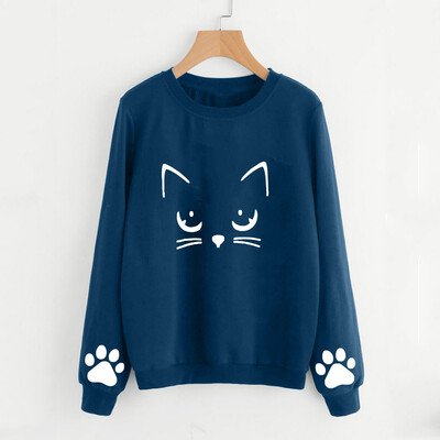 

Nomeni Women Autumn And Winter Cat Weater Round Neck Long Sleeve Regular Blouse