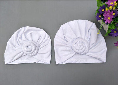 

2019 New Womens Babys 2PCS Cotton Solid Knot Head Cover Hat Wrap Turban Cap