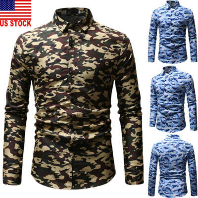 

US New Mens Long Sleeve Shirt Button Up Business Work Smart Formal Dress Top