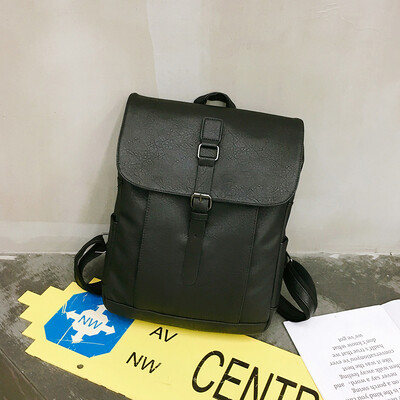 

Backpack mens double shoulder bag fashion Hong Kong wind small street shoot pu leather rain-proof mens college students bag retr