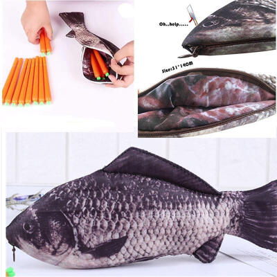 

Fish-Shaped Pencil Pen Cosmetic Makeup Case Coin Storage Zipper Pouch Bag Purse