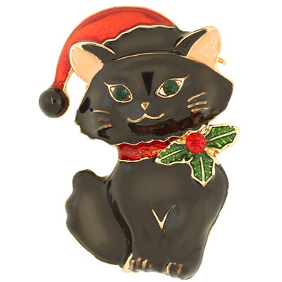 

LADY VINTAGE ENAMEL CAT CHRISTMAS BROOCH PIN BREASTPIN XMAS GIFT