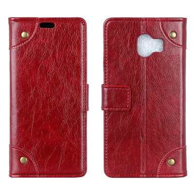 

MOONCASE Samsung Galaxy J4 copper buckle nappa leather case - wine red