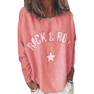 

New ROCK&ROLL Letter Printing Casual Ladies Pullover Sweater Winter Fashion Solid Color Thickening Harajuku Long-Sleeved Pullove