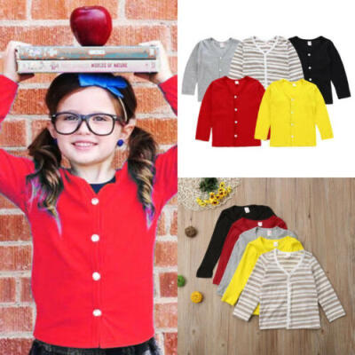 

School Kids Baby Boy Girl Knitted Sweater Cardigan Coat Long Sleeve Tops Outwear