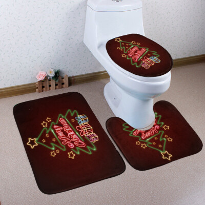 

〖Follure〗3PCS Christmas Bathroom Non-Slip Pedestal Rug Lid Toilet Cover Bath Mat Set