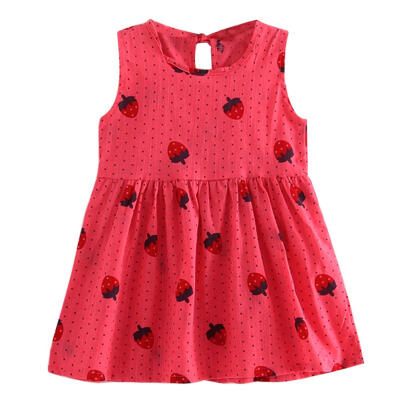 

Summer Girls Kids Lovely Cotton Print Strawberry Sleeveless Vest Dress