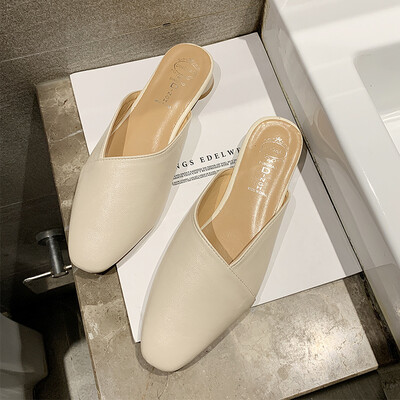 

Muller shoes spring shoes 2019 new Korean version of Chinese heel slippers OL tip half bag wearing slippers lazy tide towing