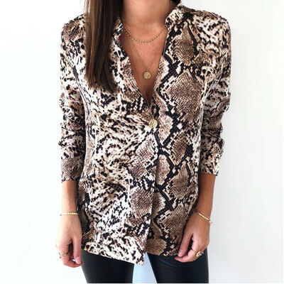 

Women V-Neck Long Sleeve Flower Print Linen Shirt Ladies Casual Loose Blouse Top