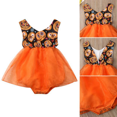 

Newborn Kid Baby Girl 1st Halloween Pumpkin Tutu Romper Bodysuit Outfits Clothes