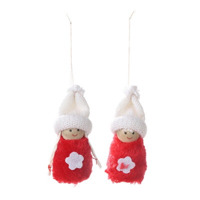 

New 1 Pair Knitted Wooden Plush Doll Christmas Pendant Drop Xmas Tree Hanging Pendants Decor Holiday Ornaments Xmas Gift for Kids