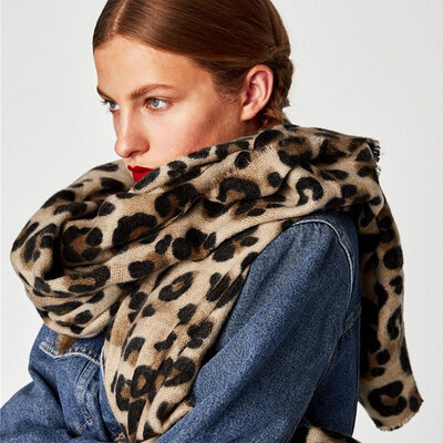 

New Fashion Women Scarf Leopard Print Long Wool Shawl Faux Cashmere Scarves Pashmina Neckerchief