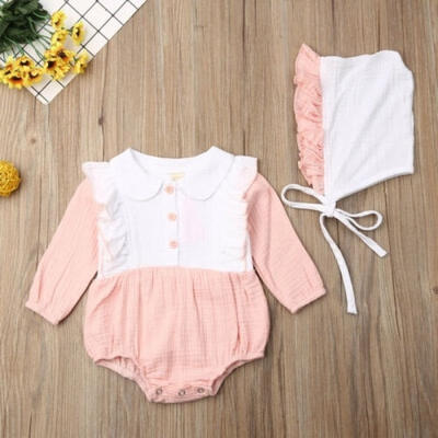 

Newborn Infant Baby Girls Autumn Romper Long Sleeve Ruffle Romper Bodysuit Hat Princess Outfits