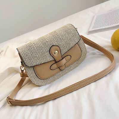 

Tailored Women Beach Color Matching Woven Bag Burlap Square Bag Messenger Bag