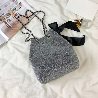 

Tailored Fashion Women Velvet Bowknot Chain Crossbody Bag Bucket Bag Shoulder Bag Black