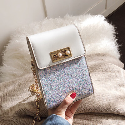 

Small bag female 2019 new fashion sequins chain shoulder mobile phone bag ins super fire wild Messenger small square bag