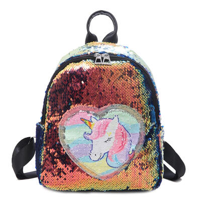 

Cute Sequins Heart Horse Decor Backpacks Women PU Leather Small Knapsack